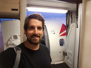 Boarding my flight in Porlant, after a night of no sleep, in an attempt to hack jetlag.